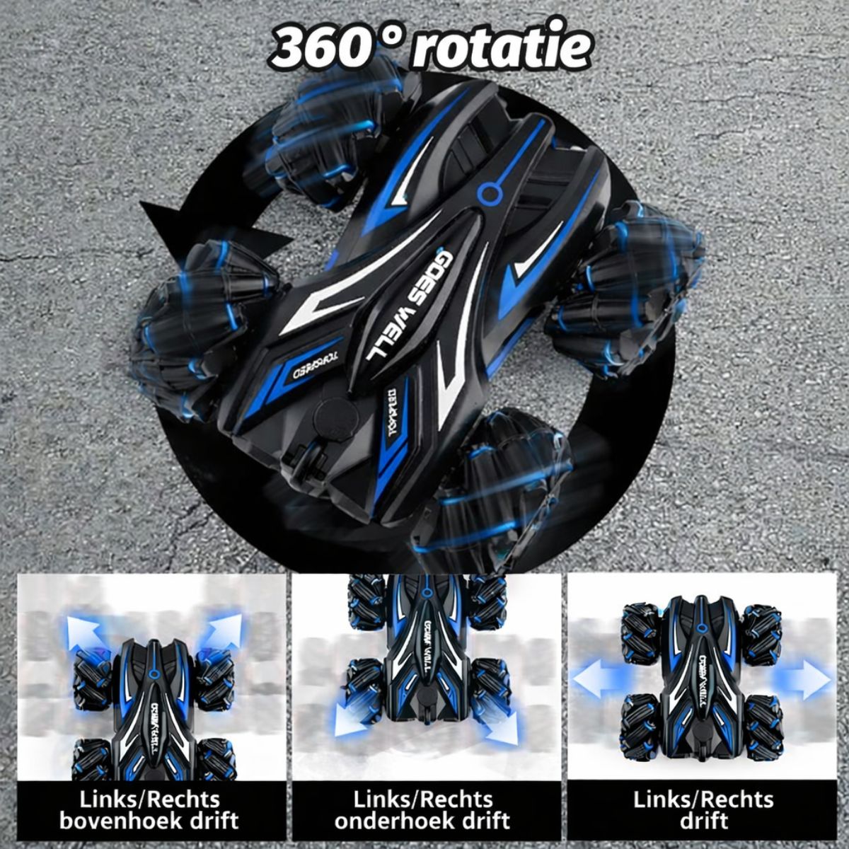 rc stunt auto 360 rotatie richtingen